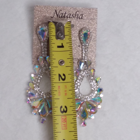 Dangle Pierce Earrings Silver Tone Borealis Teardrop Natasha - Picture 5 of 5